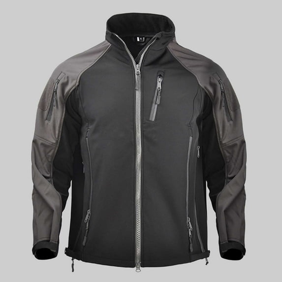 Tawop Men's Jacket Military Cargo Wind Breaker Long Sleeve Zip Hoodless Casual Outdoor Color Block Sports Mens Clothing,Black,L