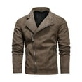thumbnail image 1 of Tawop Men's Jacket PU Leather Long Sleeve Fleece Zip Hoodless Pockets Motorcycle Solid Mens Clothing,Brown,2XL, 1 of 8