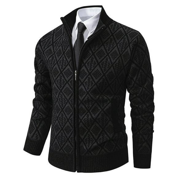 Tawop Men's Jacket Stand Collar Casual Knit Sweaters Winter Mens Fall Jackets,Black,M
