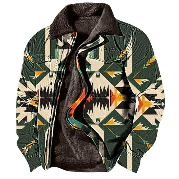 Tawop Men's Jacket Thick Cotton Zip Loose Casual Printed Mens Clothes,Army Green,M
