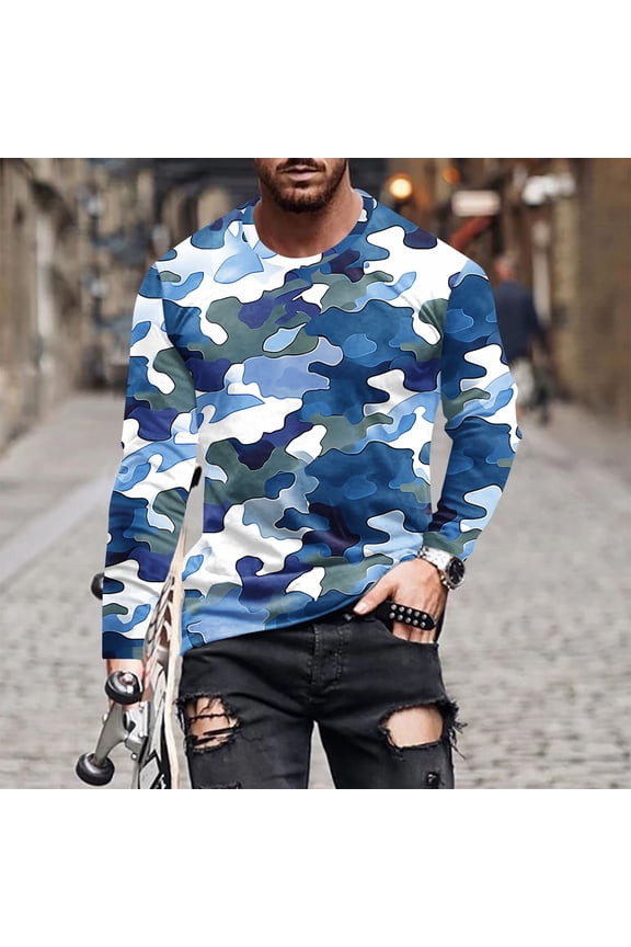 Men's T-Shirts Crew Neck Long Sleeve Graphic Flag Casual Camouflage 2XL
