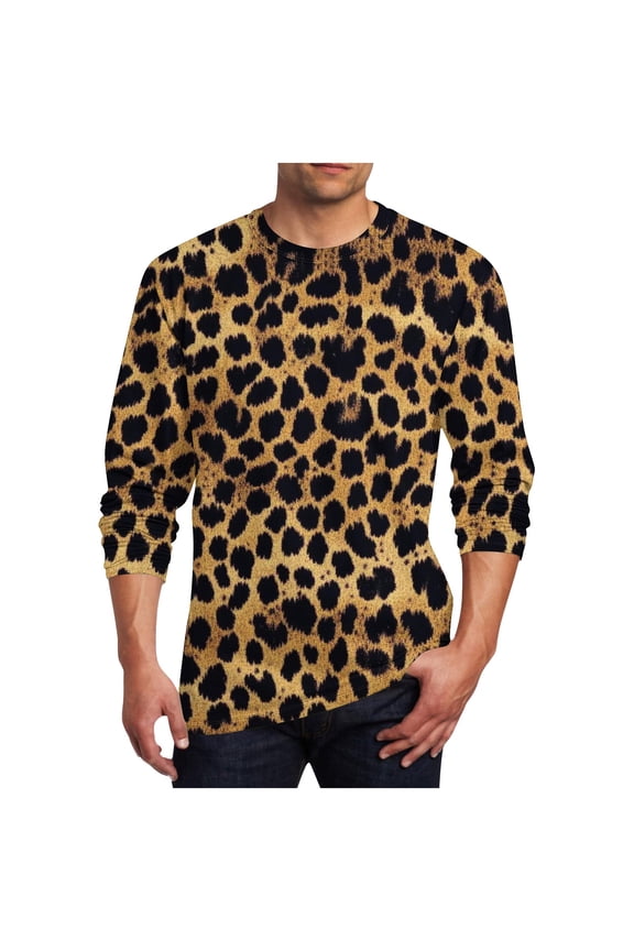 Men's T-Shirts Crew Neck Long Sleeve Pullover Graphic Leopard Workout Casual Coffee L
