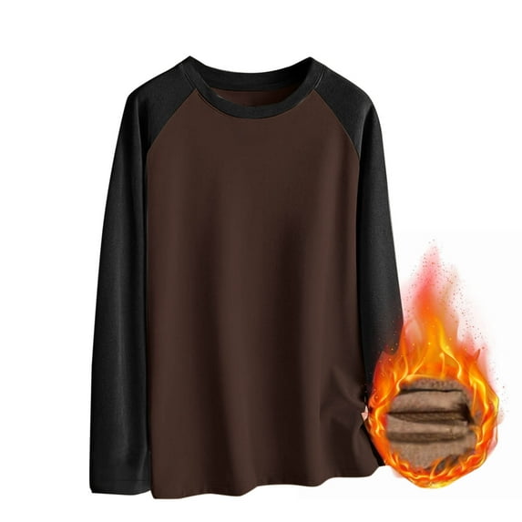Tawop Men's T-Shirts Crew Neck Long Sleeve Warm Solid Casual Brown XL