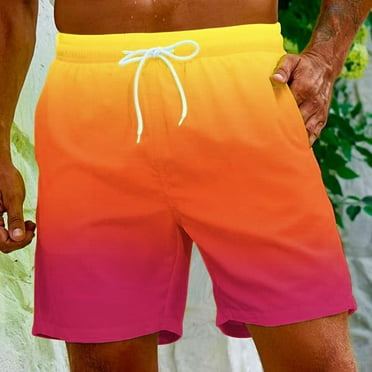 Tawop Mens Athletic Shorts Casual Beach Print with Pockets Drawstring Orange L(Us:8)