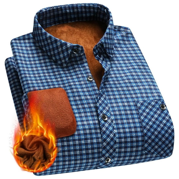 Tawop Mens Button Down Shirts Fleece Plaid Casual Long Sleeve Shirts Mens Dress Shirts ,Size 4XL