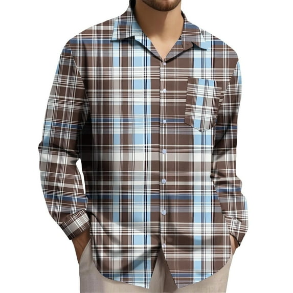 Tawop Mens Button Down Shirts Plaid Casual Long Sleeve Shirts Printed Shirts Mens Shirts ,Size L
