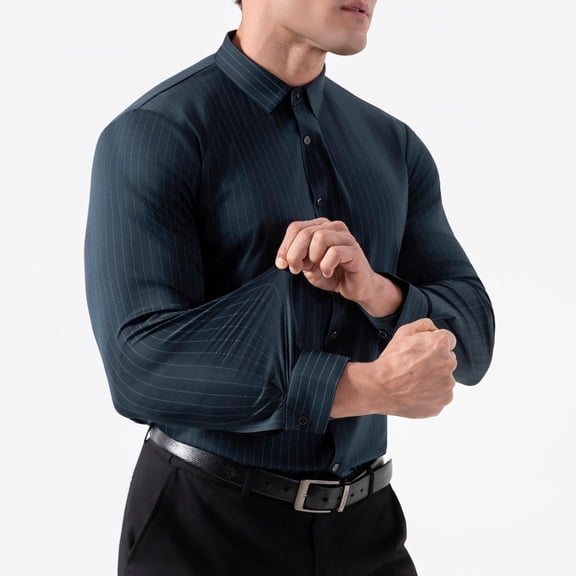 Tawop Mens Button Down Shirts Stretch Striped Casual Long Sleeve Shirts Mens Dress Shirts ,Size L