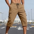 thumbnail image 1 of Tawop Mens Cargo Shorts Solid Fashion Casual Long Shorts Drawstring Elastic Waist Cargo Capri Pants with Pockets, Khaki, XL, 1 of 9