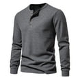 thumbnail image 1 of Tawop Mens Casual Shirts Crew Neck Long Sleeve Pullover Waffle Buttons Casual Dark Gray L, 1 of 5