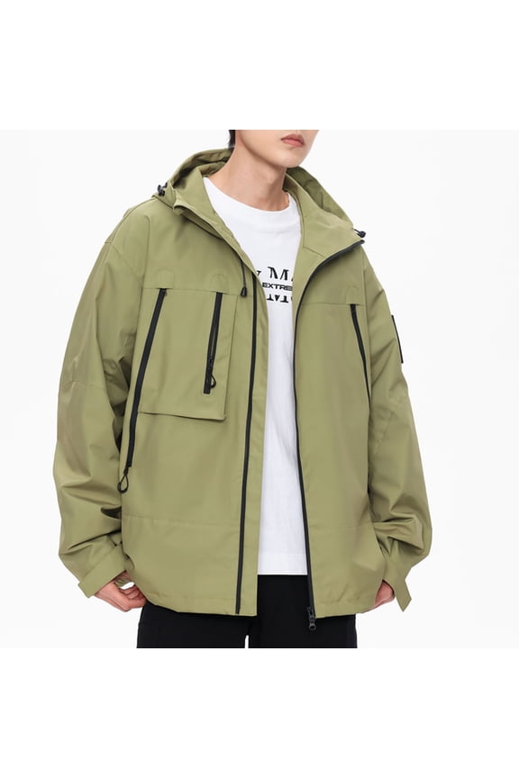 Mens Coats Cargo Long Sleeve with Hood Loose Casual Mens Gift,Green,L