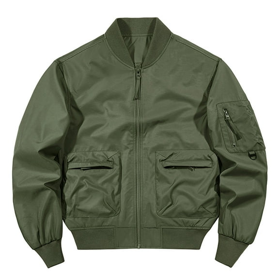 Tawop Mens Coats Cargo Stand Collar Baseball Bomber Solid Mens Clothing,Army Green,3XL