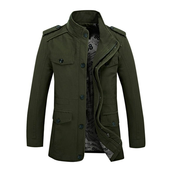 Tawop Mens Coats Long Sleeve Zip Hoodless Casual Solid Mens Clothing,Army Green,3XL