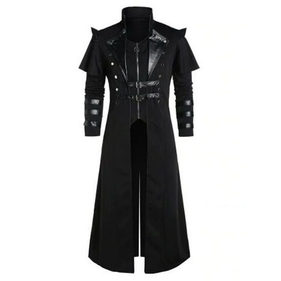 Tawop Mens Coats Punk Coat Hoodless Casual Long Length Stage Costumes Jackets Mens Gift,Black,M