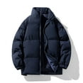 thumbnail image 1 of Tawop Mens Coats Stand Collar Cotton Puffer Long Sleeve Zip Pockets Waterproof Trendy Solid Winter Jackets for Men,Navy,3XL, 1 of 3