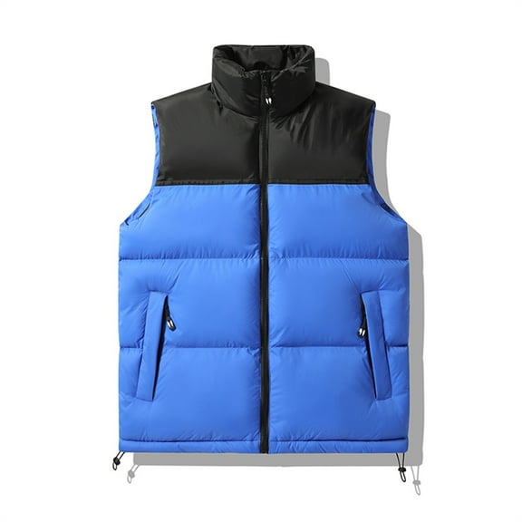 Tawop Mens Coats Thick Vest Thermal Cotton Puffer Sleeveless Hoodless Casual Color Block Mens Clothes,Blue,L