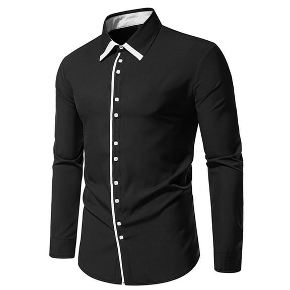 Tawop Mens Dress Shirts Patchwork Work Casual Long Sleeve Shirts Button-Up Shirts ,Size L