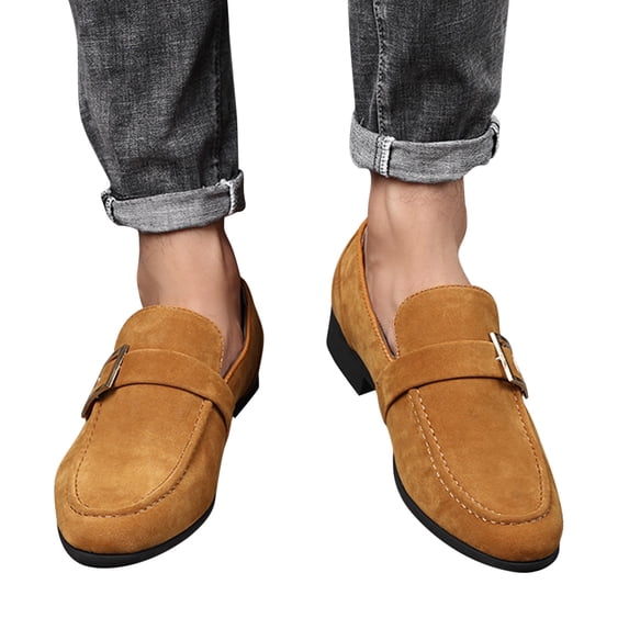 Tawop Mens Dress Shoes Casual Slip On Suede Dress Shoes for Men Yellow Size:7