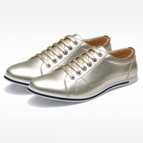 Tawop Mens Dress Shoes Faux Leather Casual British Fashion Gold Size:6.5