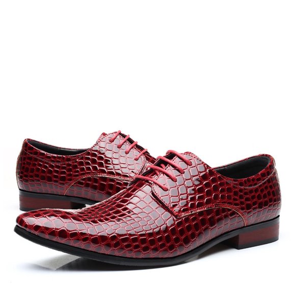 Tawop Mens Dress Shoes Faux Leather Casual Comfy Business Lace Up Pointy Toe Oxfords Red Size:9.5