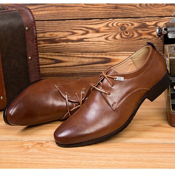 Tawop Mens Dress Shoes Faux Leather Casual Dress Shoes Comfy Business Lace Up Soft Sole Oxfords Brown Size:6.5