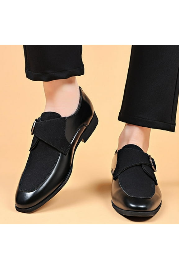 Mens Dress Shoes Faux Leather Casual Dress Shoes Comfy Business Soft Sole Suede Loafer Black Size:5.5