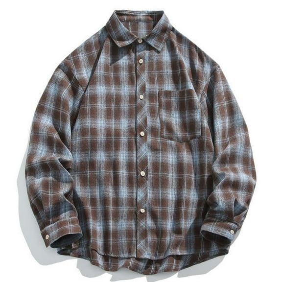 Tawop Mens Flannel Shirts Vintage Plaid Casual Long Sleeve Shirts Button-Up Shirts ,Size 2XL