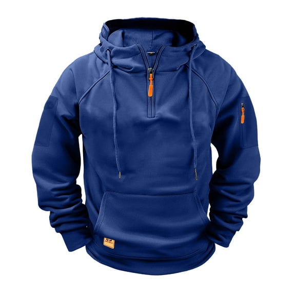 Tawop Mens Hoodies Pullover Hoodie with Zipper and Personalized Casual Arm Pocket Top Hoodie, Blue