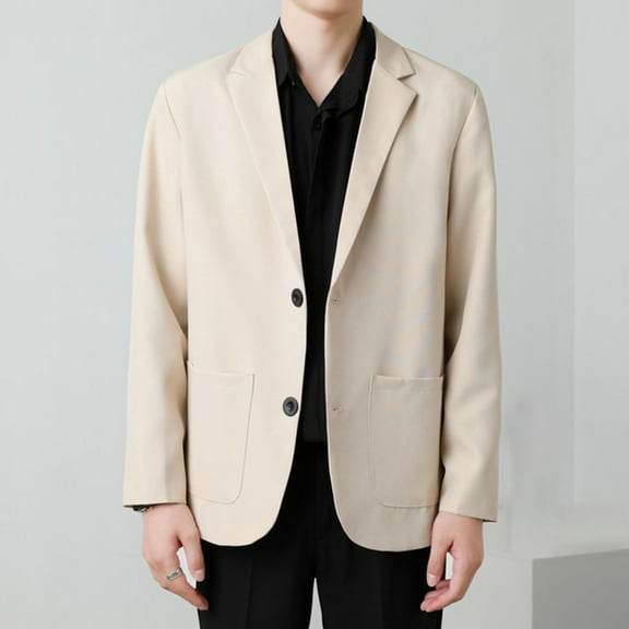 Tawop Mens Jacket Blazers Long Sleeve Pockets Trendy Solid Plus Mens Gift,Beige,4XL