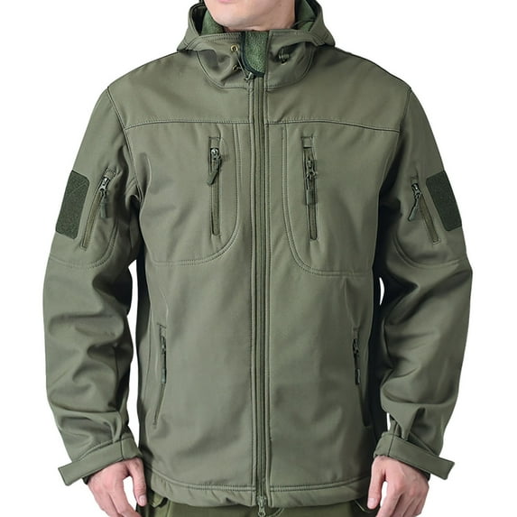 Tawop Mens Jacket Cargo Wind Breaker Thermal Long Sleeve Fleece with Hood Outdoor Hiking Mens Clothing,Green,2XL