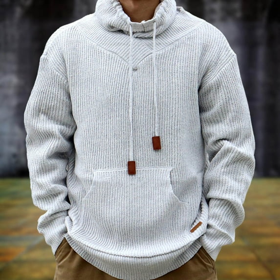 Tawop Mens Jacket Long Sleeve Knit Sweaters Winter Mens Fall Jackets,White,L