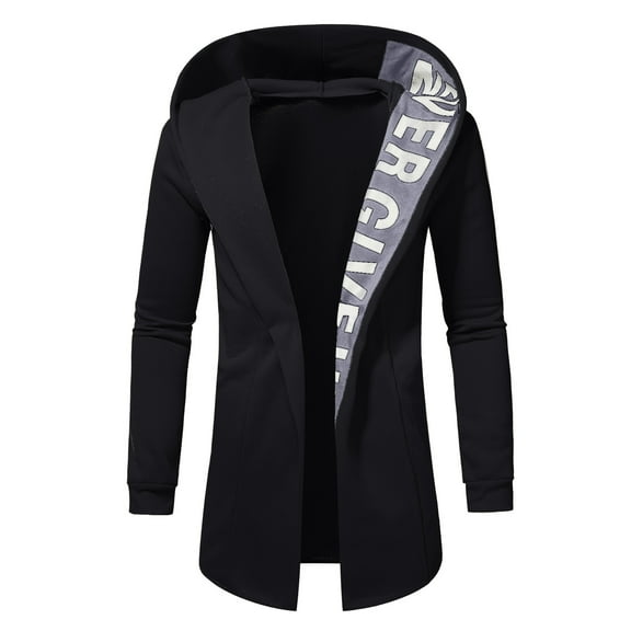 Tawop Mens Jacket Long Sleeve Zip with Hood Casual Letter Solid Mens Gift,Black,M