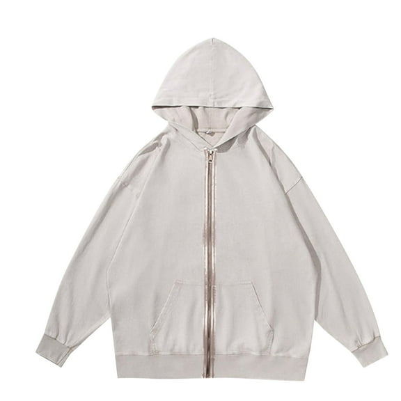 Tawop Mens Jacket Long Sleeve Zip with Hood Pockets Casual Solid Mens Clothing,Beige,L