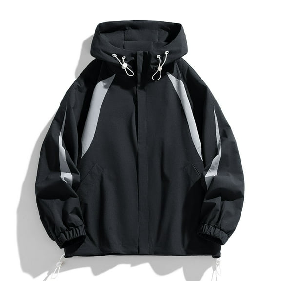 Tawop Mens Jacket Sweatshirt Long Sleeve Zip with Hood Casual Trendy Mens Clothes Oversize,Black,4XL