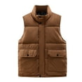 thumbnail image 1 of Tawop Mens Jacket Vest Stand Collar Cotton Sleeveless Hoodless Pockets Casual Solid Mens Clothing,Coffee,M, 1 of 3