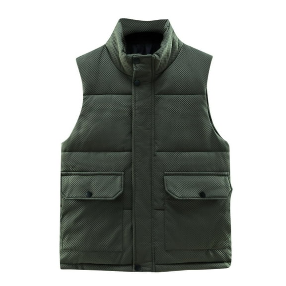 Tawop Mens Jacket Vest Stand Collar Cotton Sleeveless Hoodless Pockets Casual Solid Mens Gift,Green,XL