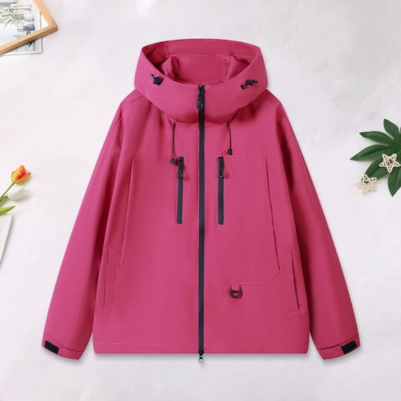 Tawop Mens Jacket Wind Breaker Long Sleeve Zip with Hood Pockets Casual Trendy Solid Mens Clothes,Hot Pink,3XL