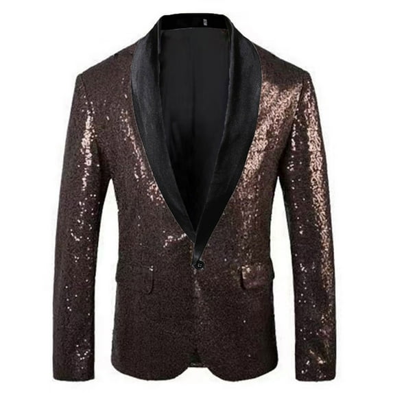 Tawop Mens Jackets Blazers Sequin Stage Costume Solid Mens Clothing,Coffee,L