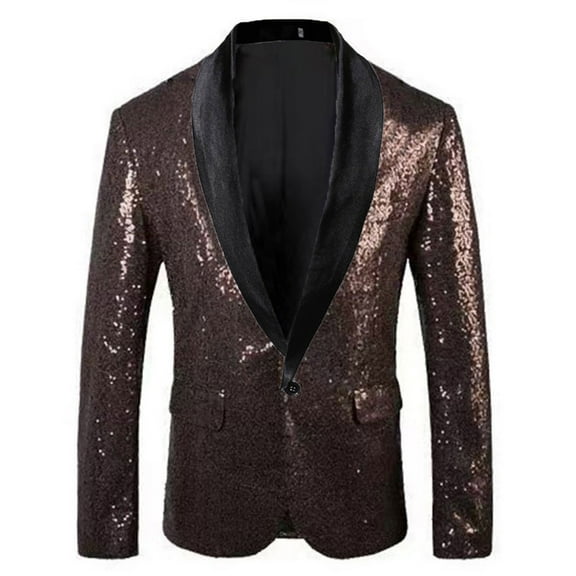 Tawop Mens Jackets Blazers Sequin Stage Costume Solid Mens Clothing,Coffee,L