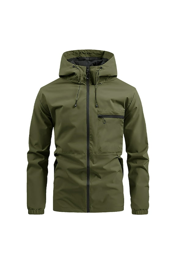Mens Jackets Cargo Wind Breaker Long Sleeve with Hood Pockets Waterproof Solid Mens Clothing M