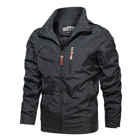 Tawop Mens Jackets Detachable Long Sleeve Zip with Hood Pockets Casual Winter Solid Fall Jackets for Men Plus,Gray,4XL