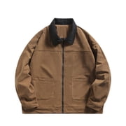 Tawop Mens Jackets Juniors Zip Up Outerwear Coats Utility Long Sleeve Mid-Length Easy Care Coffee Xl