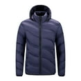 thumbnail image 1 of Tawop Mens Jackets Lightweight Thermal Cotton Long Sleeve Zip with Hood Solid Winter Jackets for Men,Dark Blue,M, 1 of 8