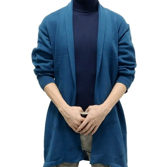 Tawop Mens Jackets Long Sleeve Thin Hoodless Casual Knit Sweaters Long Length Solid Winter Jackets for Men,Dark Blue,M