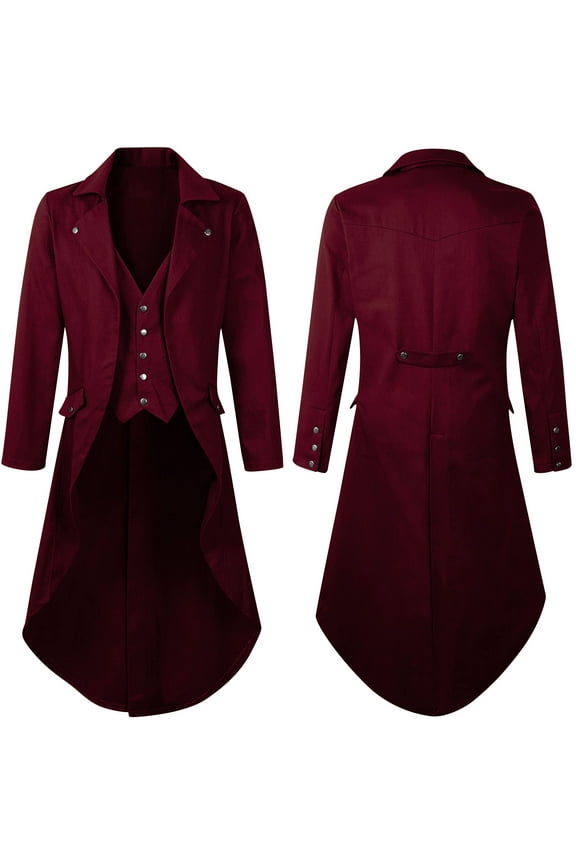 Mens Jackets Mens Gothic Hoodless Casual Solid Long Coats Mens Clothing,Wine,XL