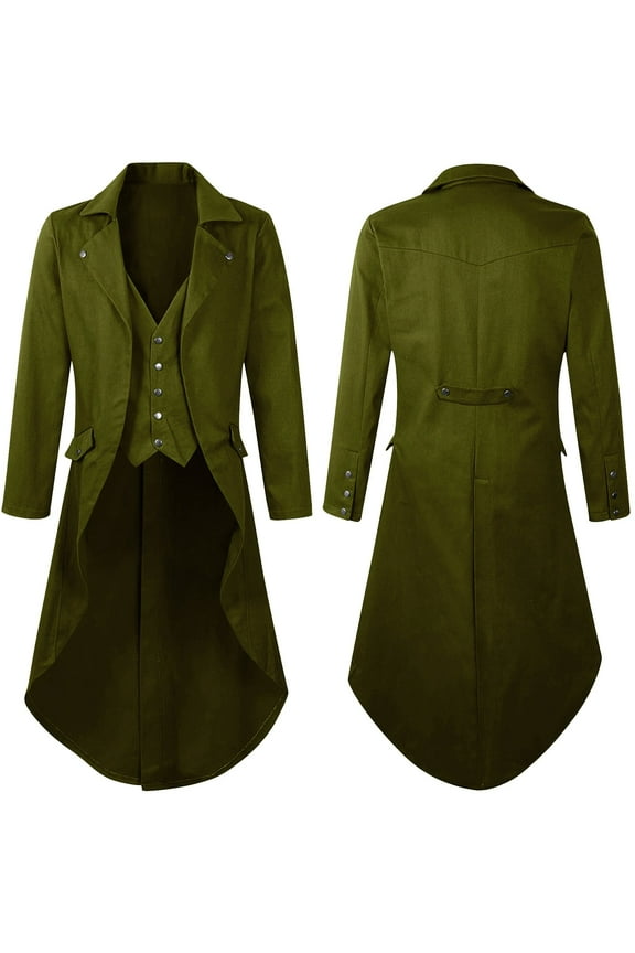 Mens Jackets Mens Gothic Hoodless Casual Solid Long Coats Mens Gift,Army Green,2XL