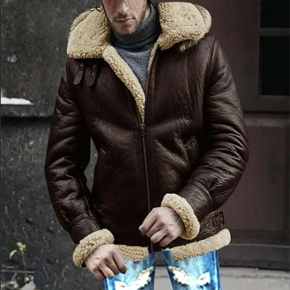 Tawop Mens Jackets Stand Collar Thermal Cotton Long Sleeve Fleece Zip with Hood Pockets Casual Sweaters Winter Solid Fall Jackets for Men,Khaki,2XL