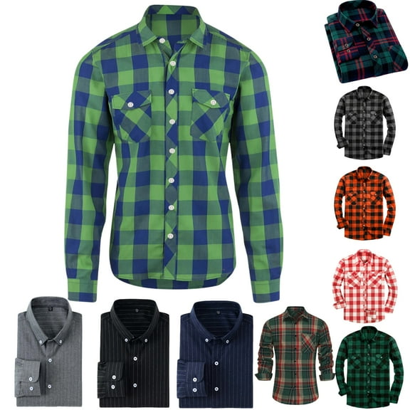 Tawop Mens Long Sleeve Shirts Plaid Casual Shirts Button-Up Mens Dress Shirts ,Size L