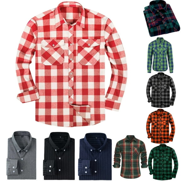 Tawop Mens Long Sleeve Shirts Plaid Casual Shirts Button-Up Shirts ,Size L