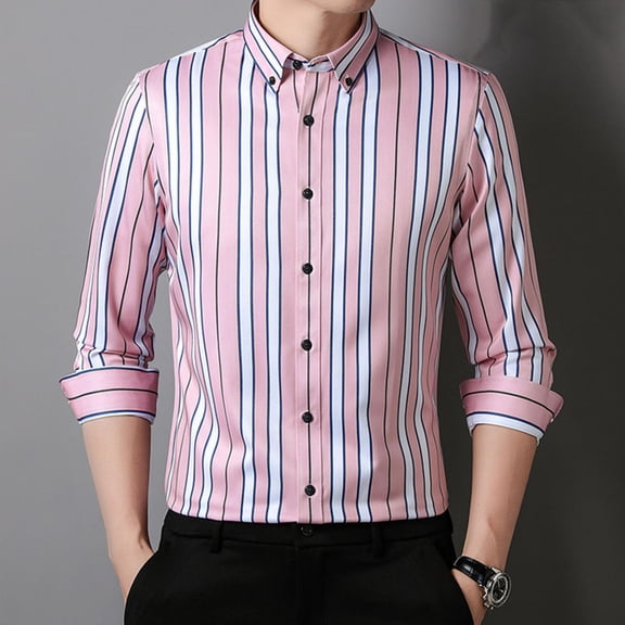 Tawop Mens Long Sleeve Shirts Striped Casual Shirts Button-Up Shirts ,Size S
