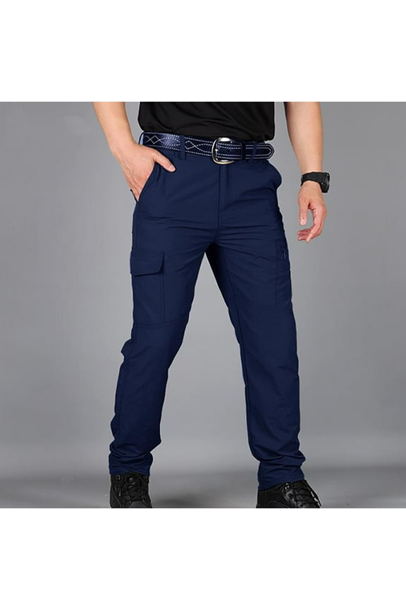 Mens Pants 6 Pockets Workout Outside Hiking Cargo Pants for Men Adjustable Waist Relaxed Fit Mens Cargo Pants